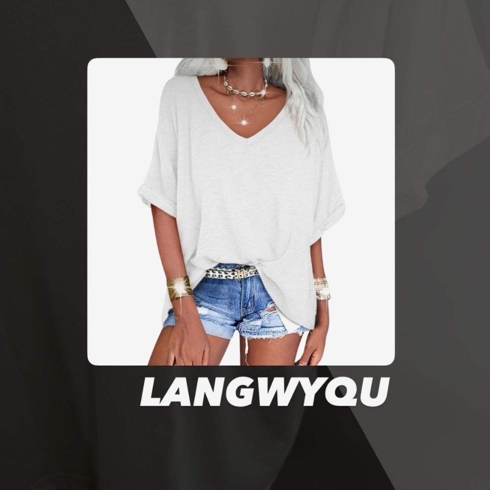 EUC Langwyqu White V Neck Oversized Tee Shirt